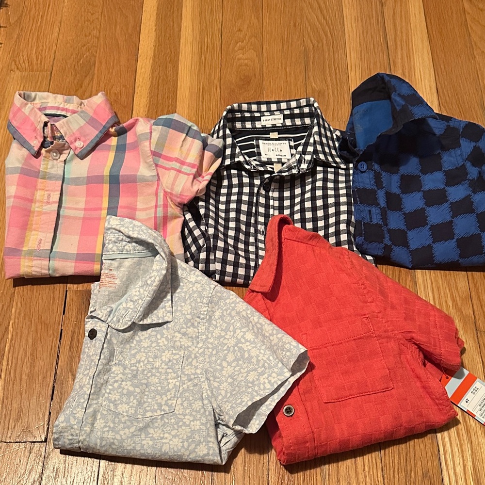 Denim & Flower Kids Button Down Shirt Set - Pink, Black, Blue, Light Blue, Red